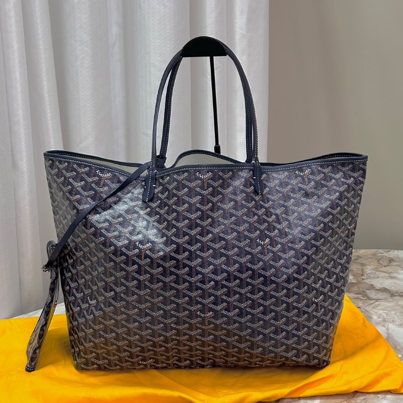 GOYARD藏青色Y字印花大號子母肩背購物袋98新39*32*18.5配件塵袋-1