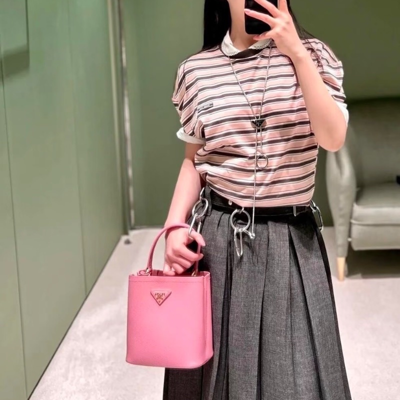 PRADA粉金Panier水桶肩背水桶包98新22*23*13配件塵袋-0