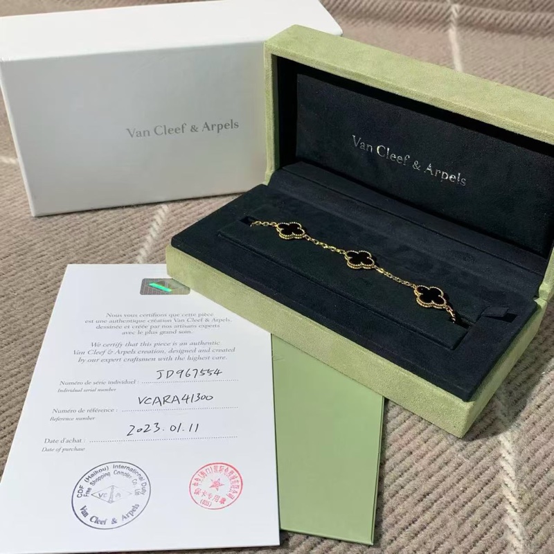 梵克雅宝Van Cleef & Arpels黑五花手链,黑玛瑙+18K金,经典五花设计,男女都能戴,送礼自留都很合适,2023年购入-0
