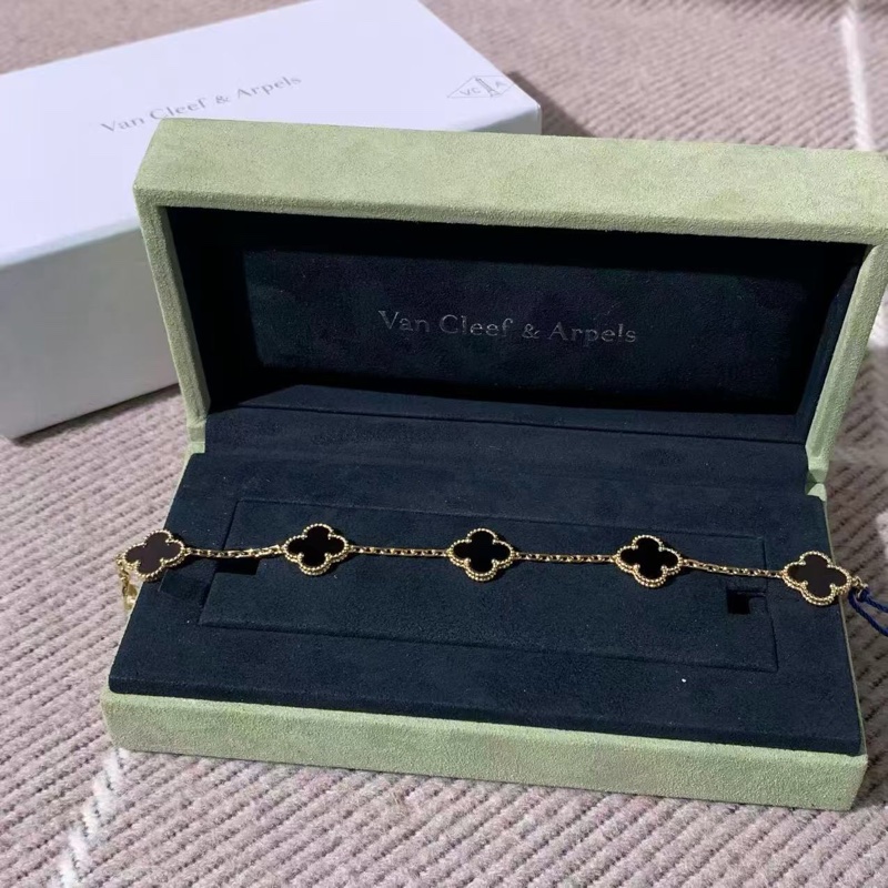 梵克雅宝Van Cleef & Arpels黑五花手链,黑玛瑙+18K金,经典五花设计,男女都能戴,送礼自留都很合适,2023年购入-8