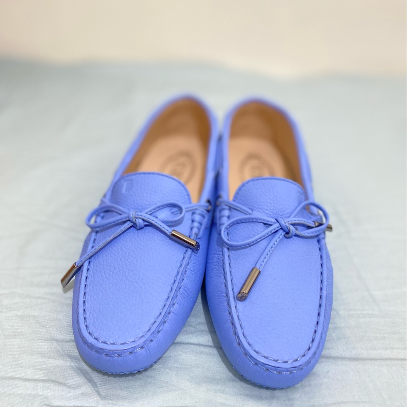 TOD’S GOMMINI MOCASSINO 綁帶豆豆休閒鞋 36號 女鞋 薰衣草藍 全新-0