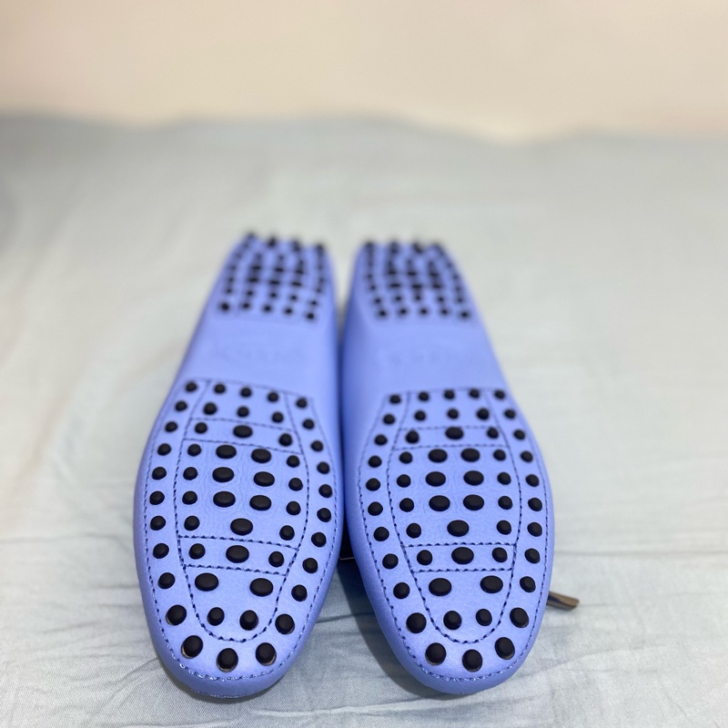 TOD’S GOMMINI MOCASSINO 綁帶豆豆休閒鞋 36號 女鞋 薰衣草藍 全新-2
