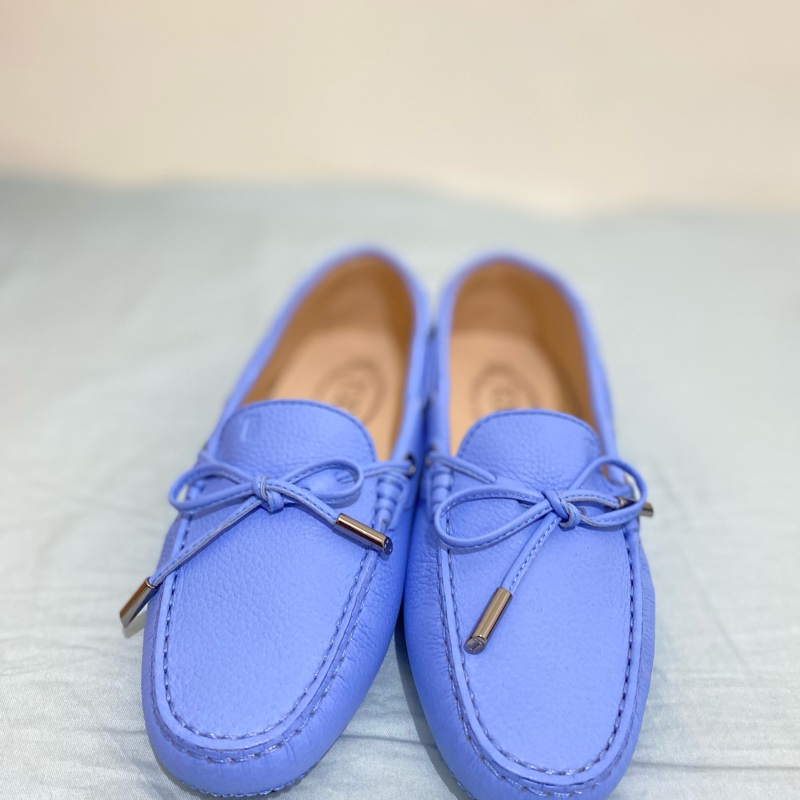 TOD’S GOMMINI MOCASSINO 綁帶豆豆休閒鞋 36號 女鞋 薰衣草藍 全新-6