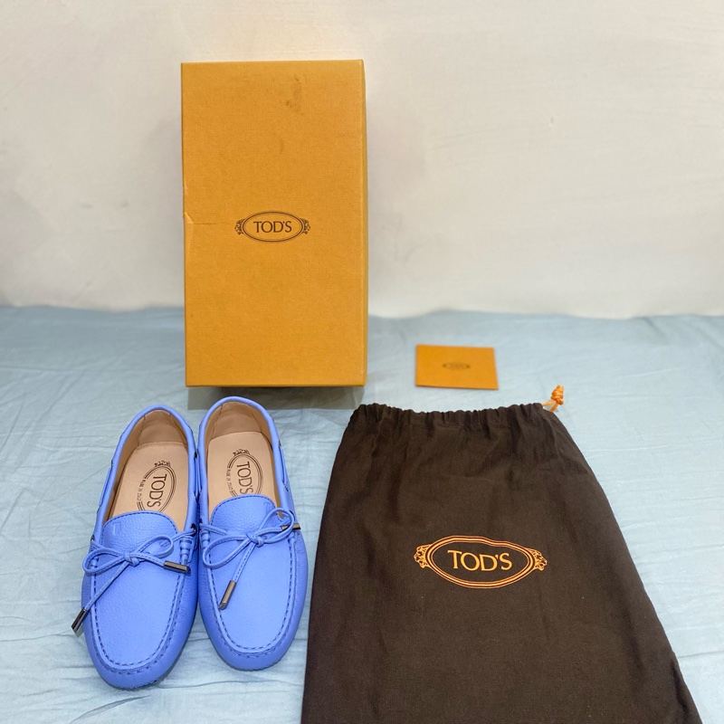 TOD’S GOMMINI MOCASSINO 綁帶豆豆休閒鞋 36號 女鞋 薰衣草藍 全新-11