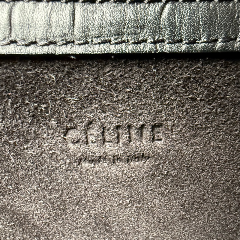 Celine Phantom黑色牛皮鱷魚壓紋大囧包-7