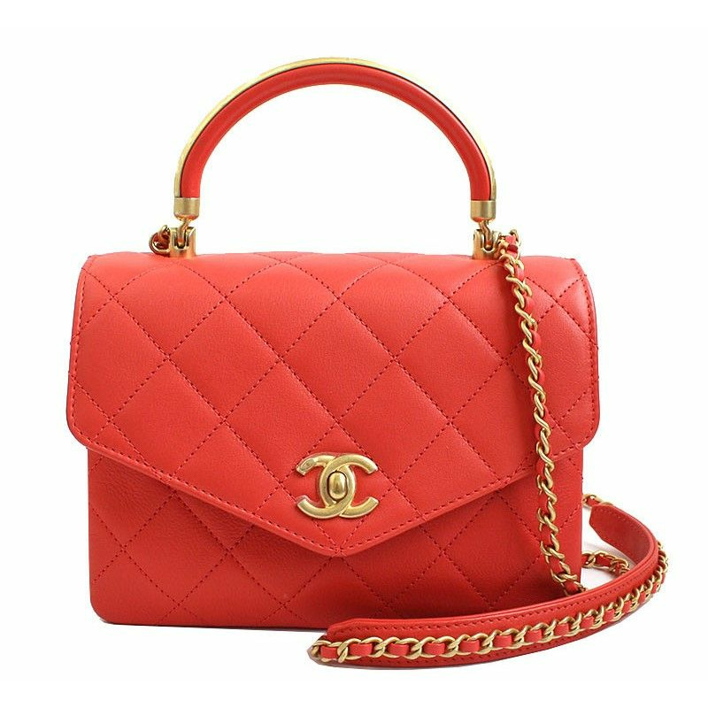 【包稅】CHANEL 霧面金珊瑚紅手提斜背包 28-0