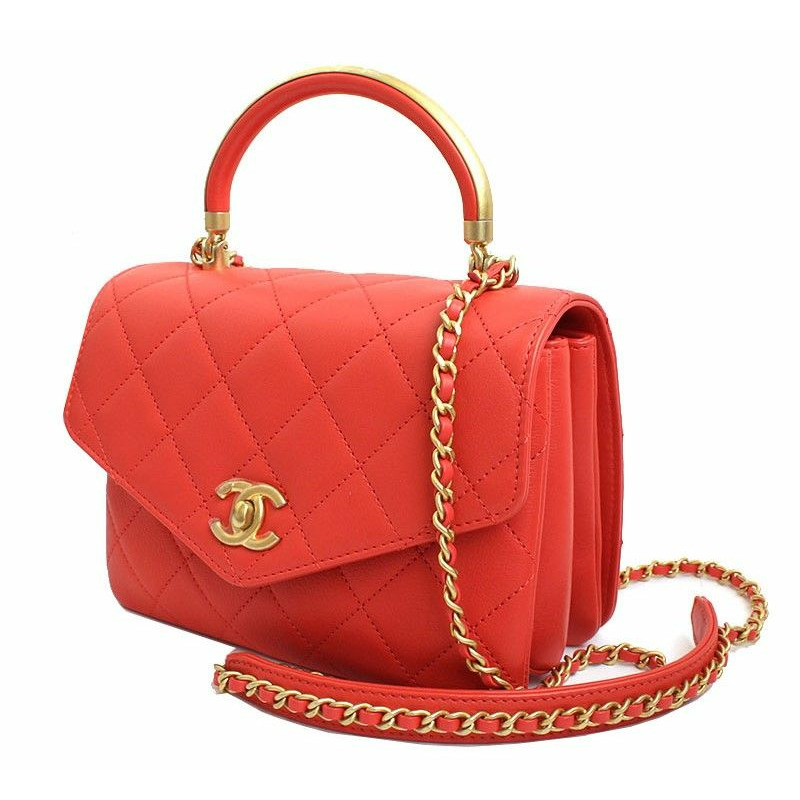 【包稅】CHANEL 霧面金珊瑚紅手提斜背包 28-1