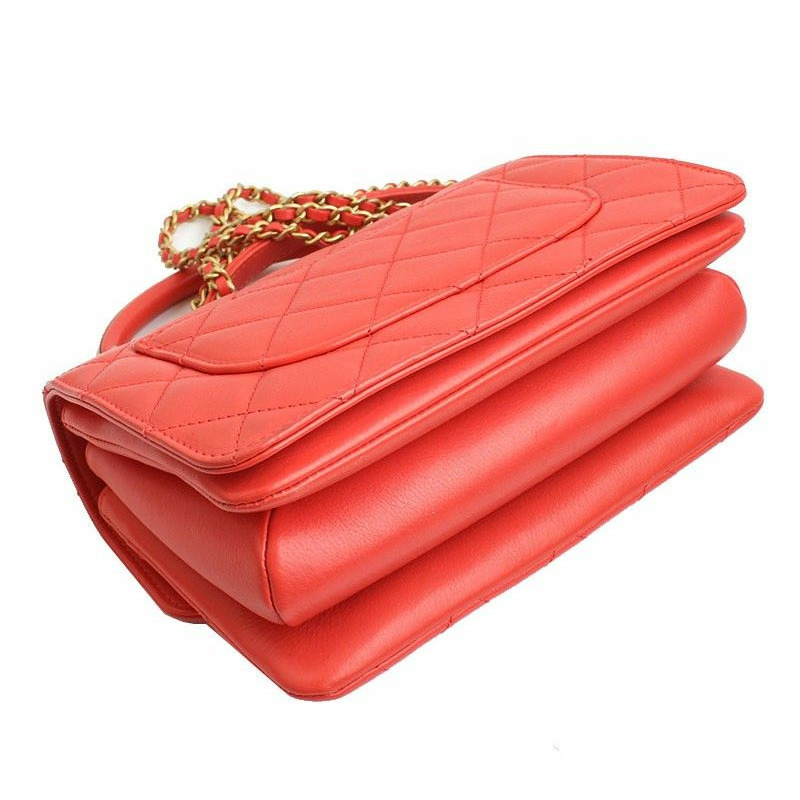 【包稅】CHANEL 霧面金珊瑚紅手提斜背包 28-3