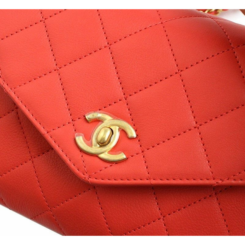 【包稅】CHANEL 霧面金珊瑚紅手提斜背包 28-5