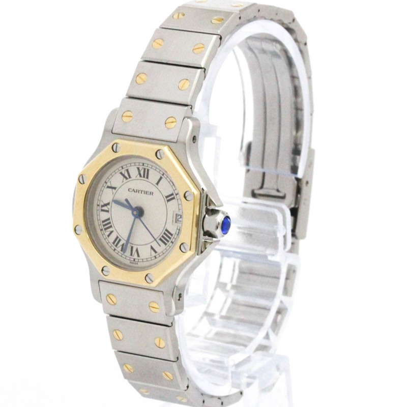 卡地亞 Santos 八角形 18K 金精鋼石英女錶 187903 拋光-1