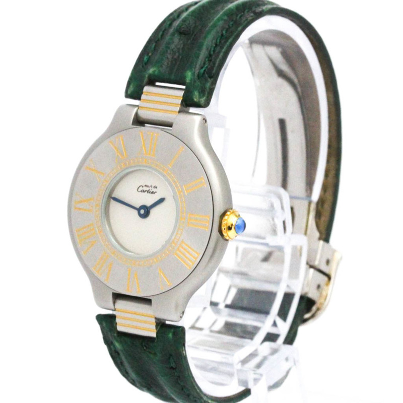 卡地亞 Must 21 鍍金精鋼皮革石英女士腕錶-1