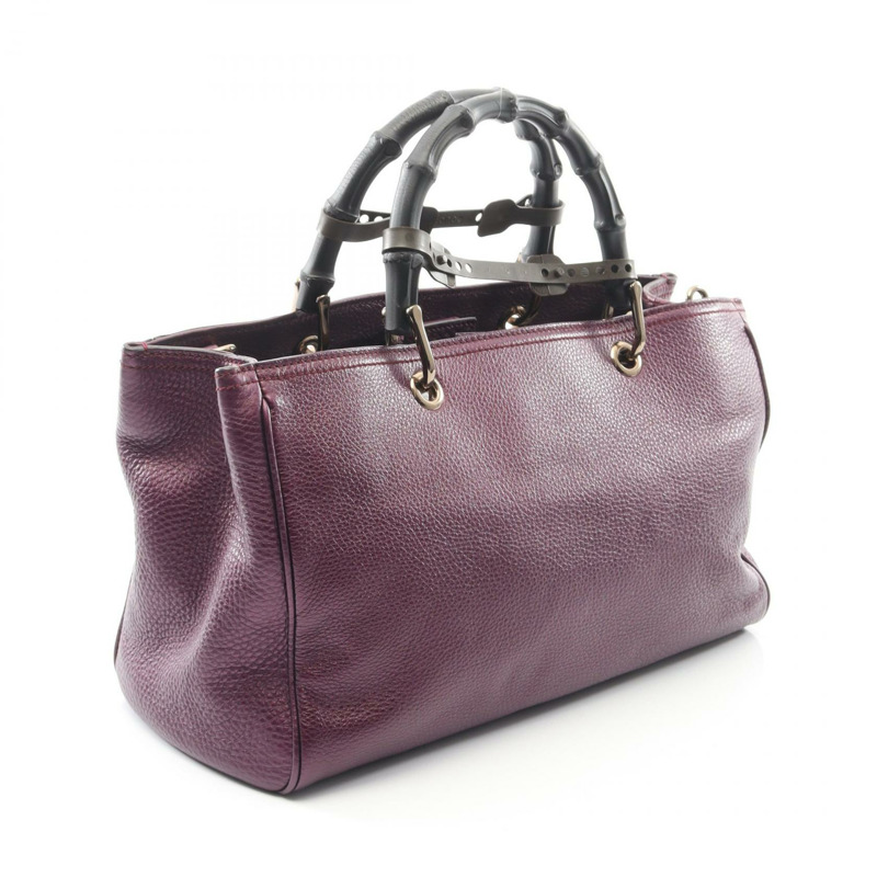 GUCCI 竹節購物袋 中型托特斜背包 323660 皮革 紫色 二手-1