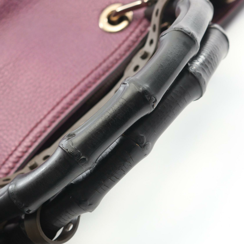 GUCCI 竹節購物袋 中型托特斜背包 323660 皮革 紫色 二手-4