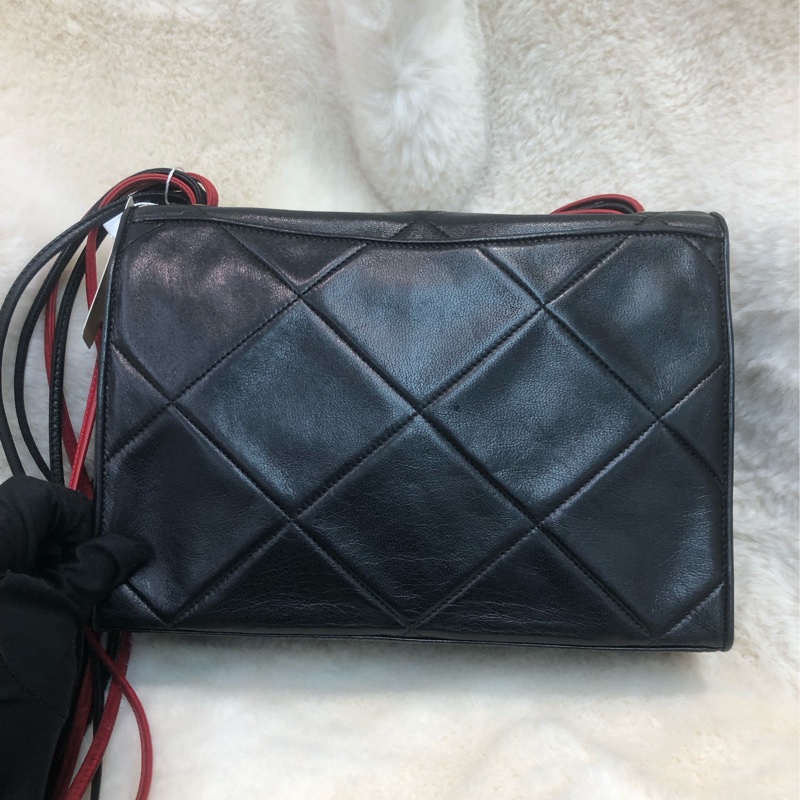 Chanel 中古紅黑菱格索繩單肩包 XC034-1