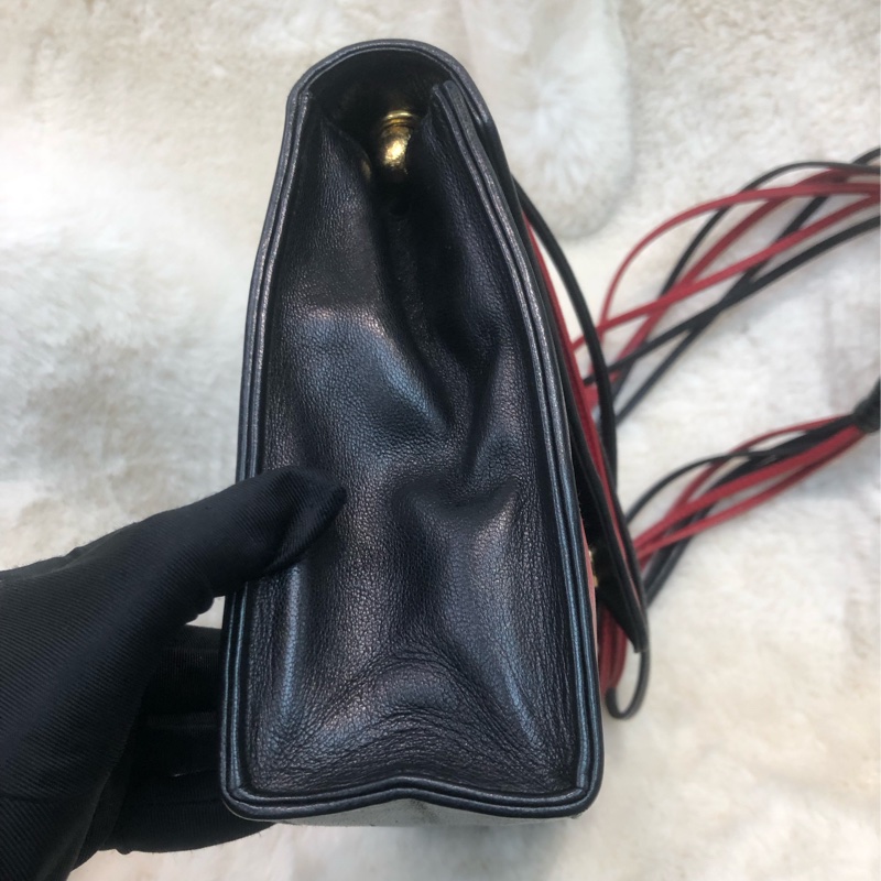 Chanel 中古紅黑菱格索繩單肩包 XC034-2