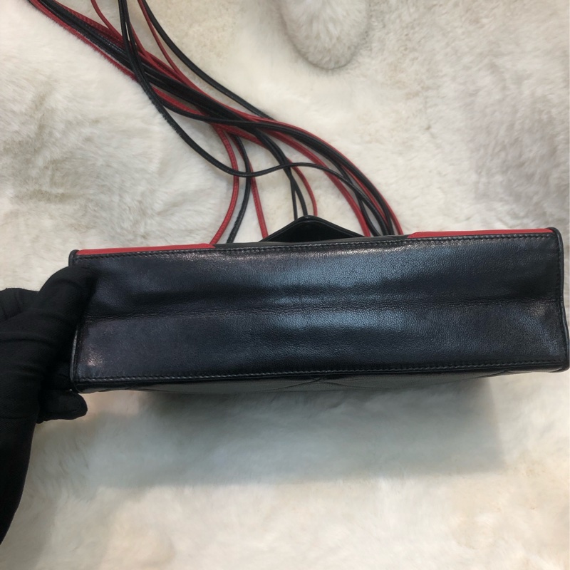 Chanel 中古紅黑菱格索繩單肩包 XC034-4