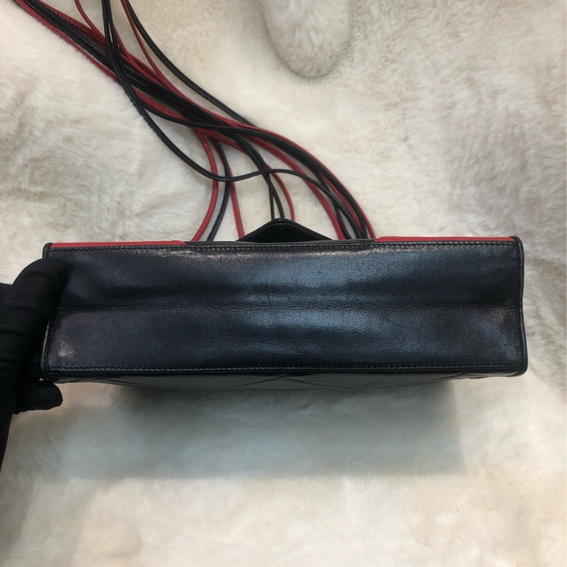 Chanel 中古紅黑菱格索繩單肩包 XC034-5