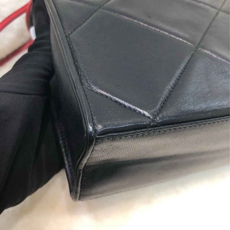 Chanel 中古紅黑菱格索繩單肩包 XC034-17