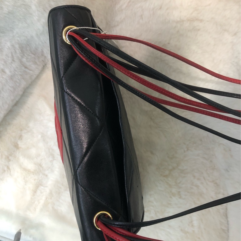 Chanel 中古紅黑菱格索繩單肩包 XC034-14