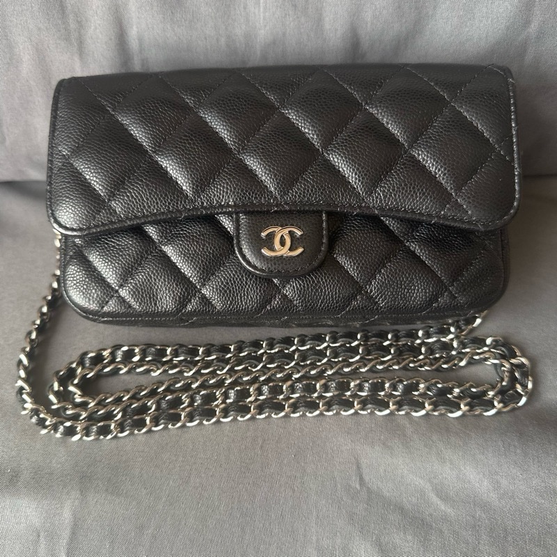 CHANEL AP2096C 黑銀色 魚子醬皮鏈帶二合一手機包|狀況良好|百搭實用-0