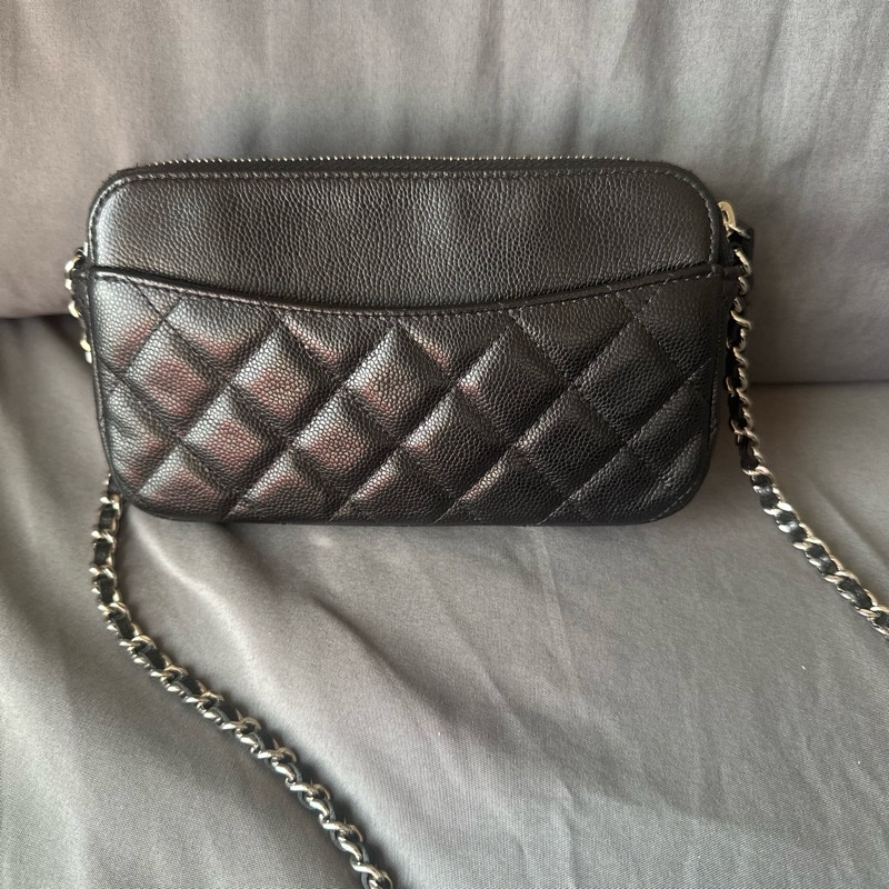 CHANEL AP2096C 黑銀色 魚子醬皮鏈帶二合一手機包|狀況良好|百搭實用-1