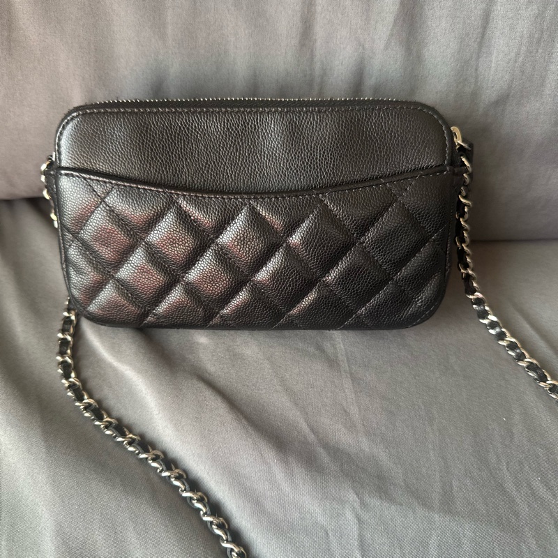 CHANEL AP2096C 黑銀色 魚子醬皮鏈帶二合一手機包|狀況良好|百搭實用-8