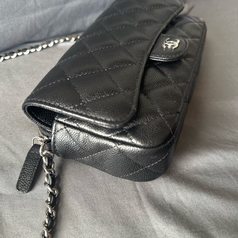 CHANEL AP2096C 黑銀色 魚子醬皮鏈帶二合一手機包|狀況良好|百搭實用-11