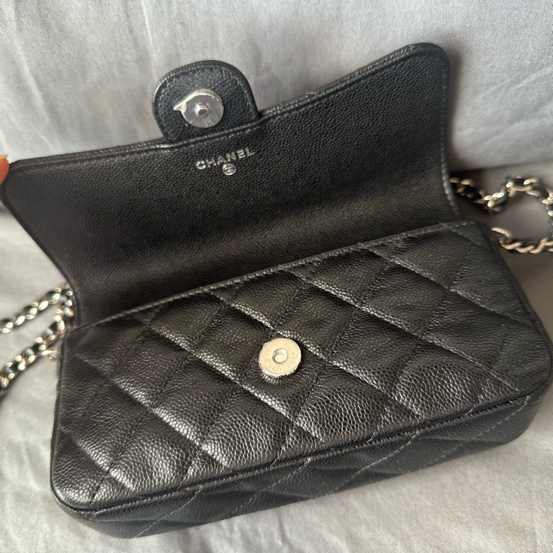 CHANEL AP2096C 黑銀色 魚子醬皮鏈帶二合一手機包|狀況良好|百搭實用-13