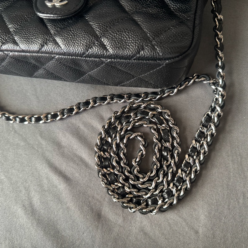 CHANEL AP2096C 黑銀色 魚子醬皮鏈帶二合一手機包|狀況良好|百搭實用-16