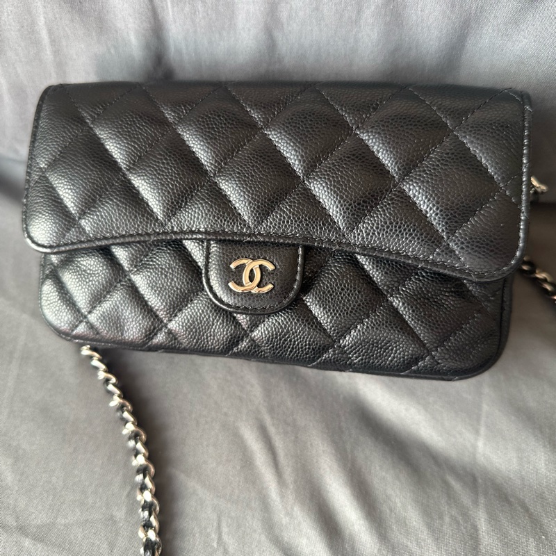 CHANEL AP2096C 黑銀色 魚子醬皮鏈帶二合一手機包|狀況良好|百搭實用-18