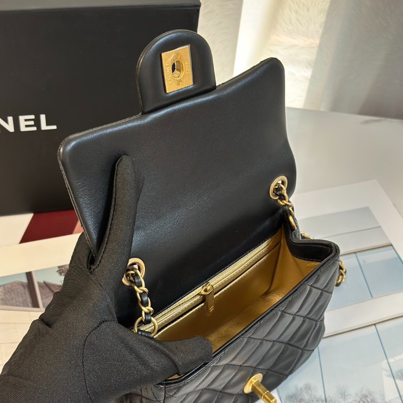 CHANEL 經典口蓋包方胖子 17 - 金球黑金-6