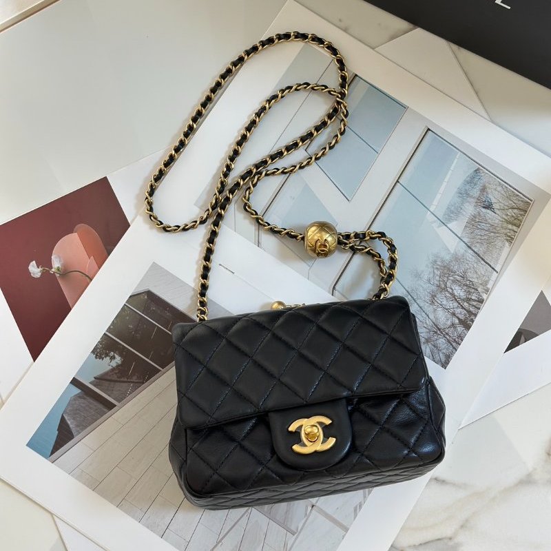 CHANEL 經典口蓋包方胖子 17 - 金球黑金-8