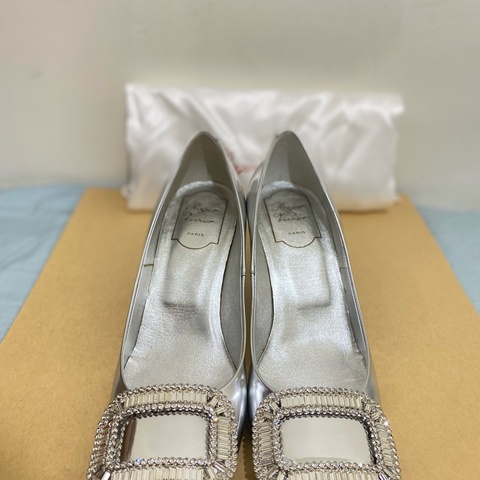 Roger Viver BELLE DE NUIT T.65 BUCKLE STRASS 5ES ARGENTO 女鞋 高跟鞋 7公分 36.5號 銀色 9成新
