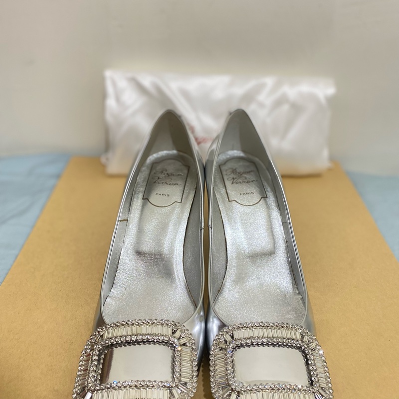 Roger Viver BELLE DE NUIT T.65 BUCKLE STRASS 5ES ARGENTO 女鞋 高跟鞋 7公分 36.5號 銀色 9成新-0