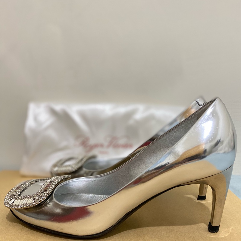 Roger Viver BELLE DE NUIT T.65 BUCKLE STRASS 5ES ARGENTO 女鞋 高跟鞋 7公分 36.5號 銀色 9成新-5