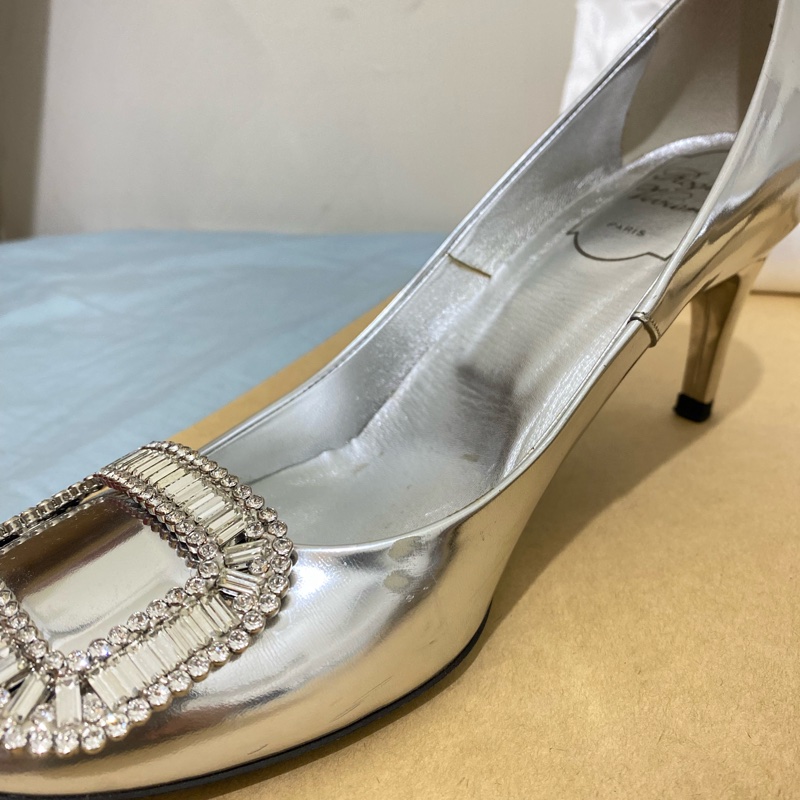 Roger Viver BELLE DE NUIT T.65 BUCKLE STRASS 5ES ARGENTO 女鞋 高跟鞋 7公分 36.5號 銀色 9成新-8