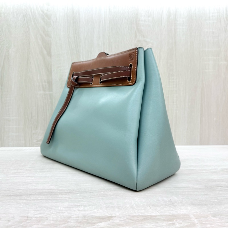 LOEWE淺綠牛皮拚棕綁結造型LAZO肩背包-2