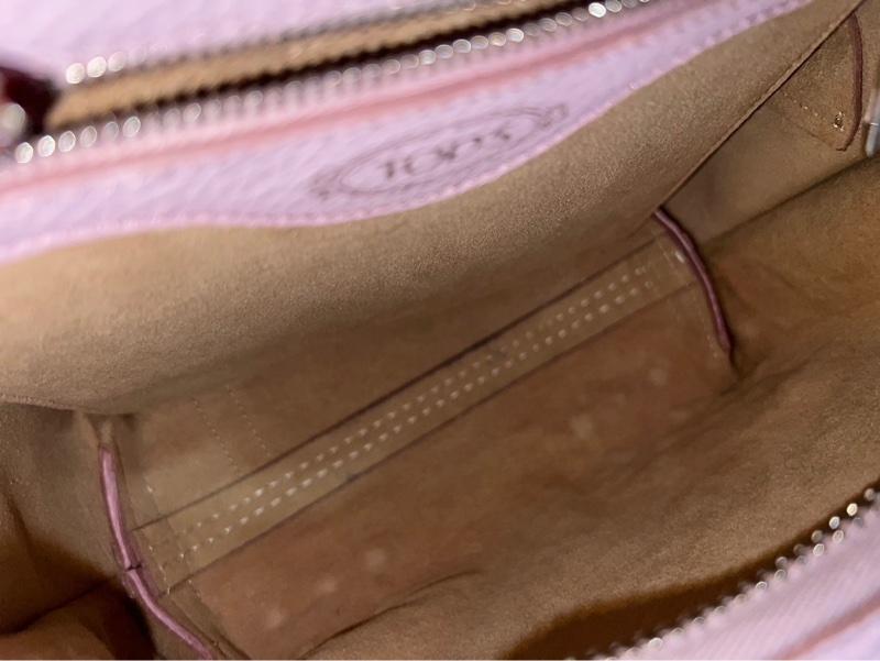 tods 櫻花粉色荔枝皮中號 wave 大嘴包-5