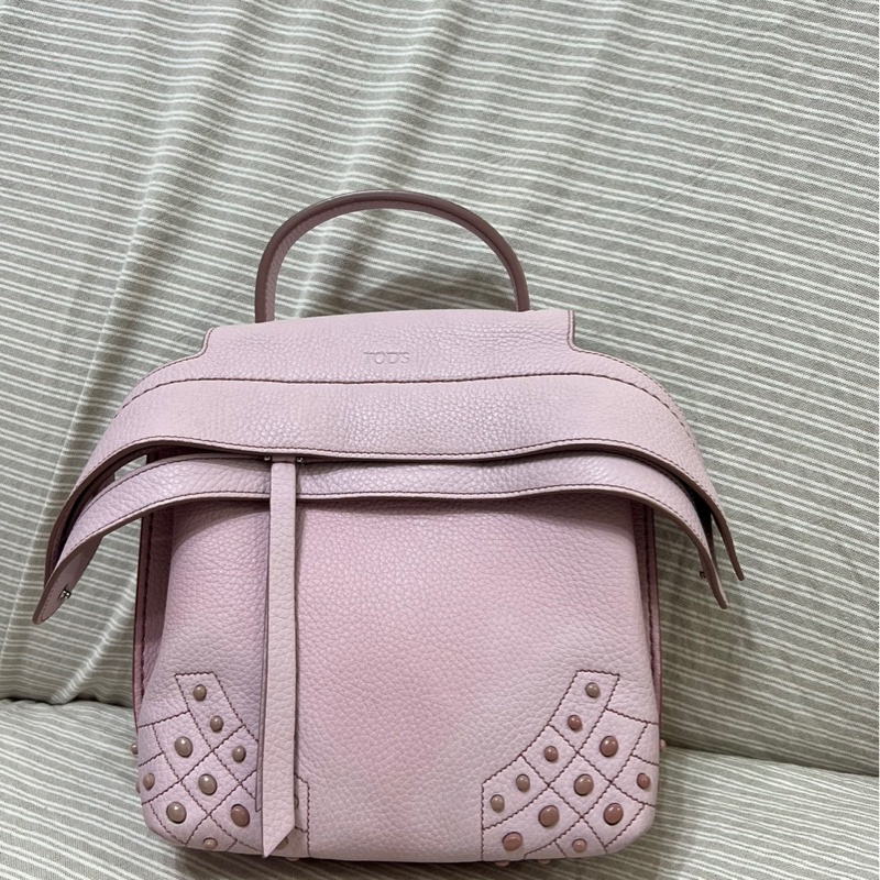 tods 櫻花粉色荔枝皮中號 wave 大嘴包-8