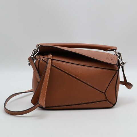 LOEWE Puzzle小牛皮手袋 - 迷你棕色