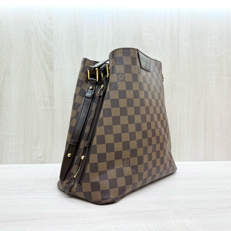LV咖啡棋盤格cabas rivington側雙拉鍊托特包N41108-3