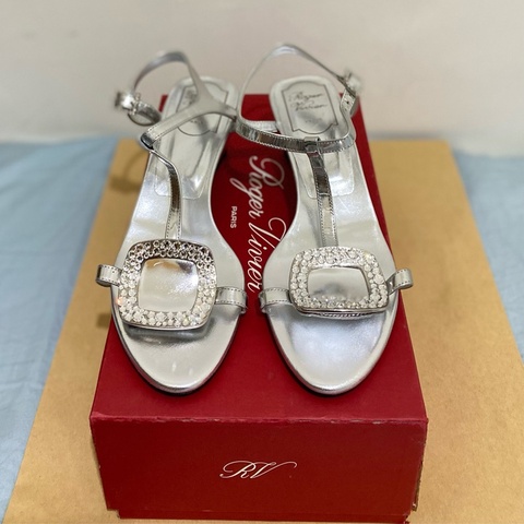 Roger Viver SANDAL CHIPS T.45 女生涼鞋 銀色 36.5 全新