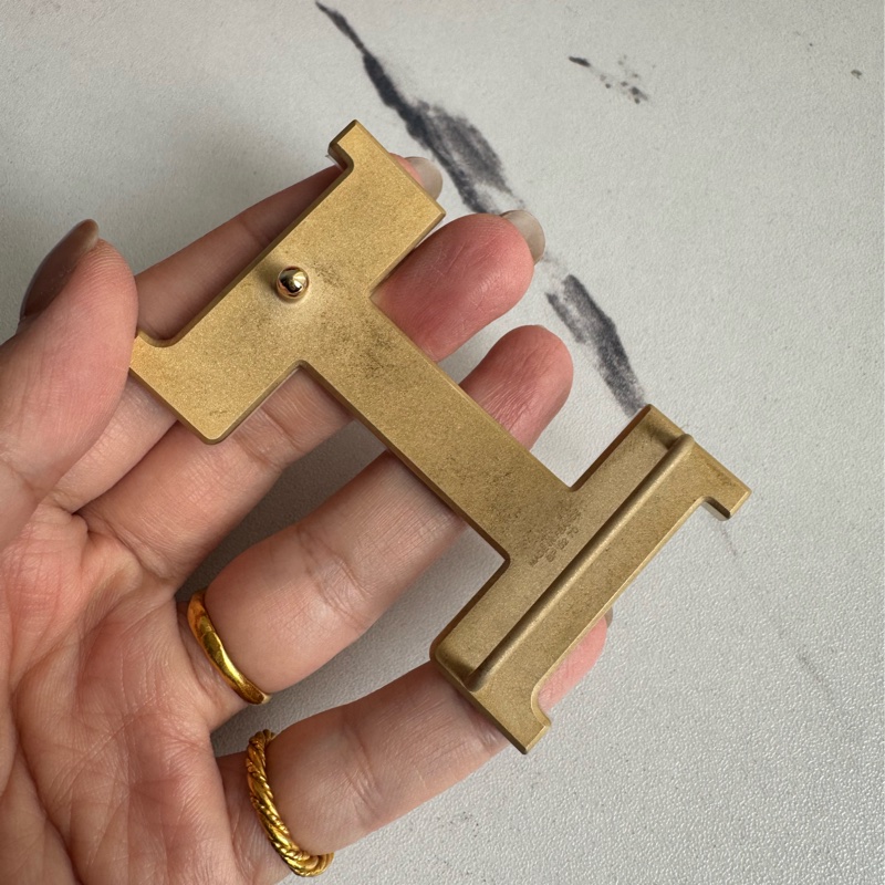 Hermes黑/灰雙面金大H皮帶110公分-6