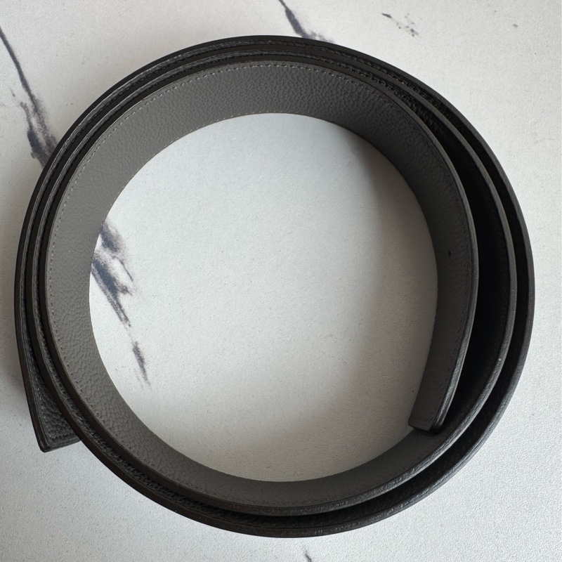 Hermes黑/灰雙面金大H皮帶110公分-9