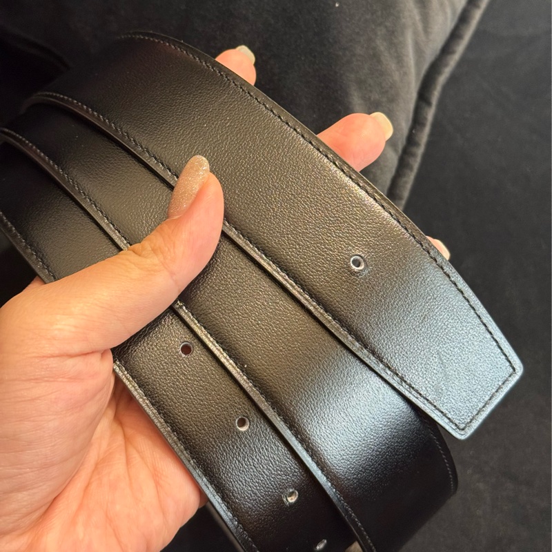 Hermes黑/灰雙面金大H皮帶110公分-12