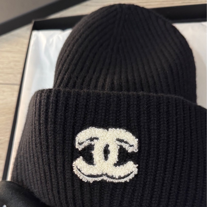 jennie同款 💙香奈兒 chanel 25B 毛帽 漫畫毛帽 冷帽 針織毛帽 黑色毛帽-5