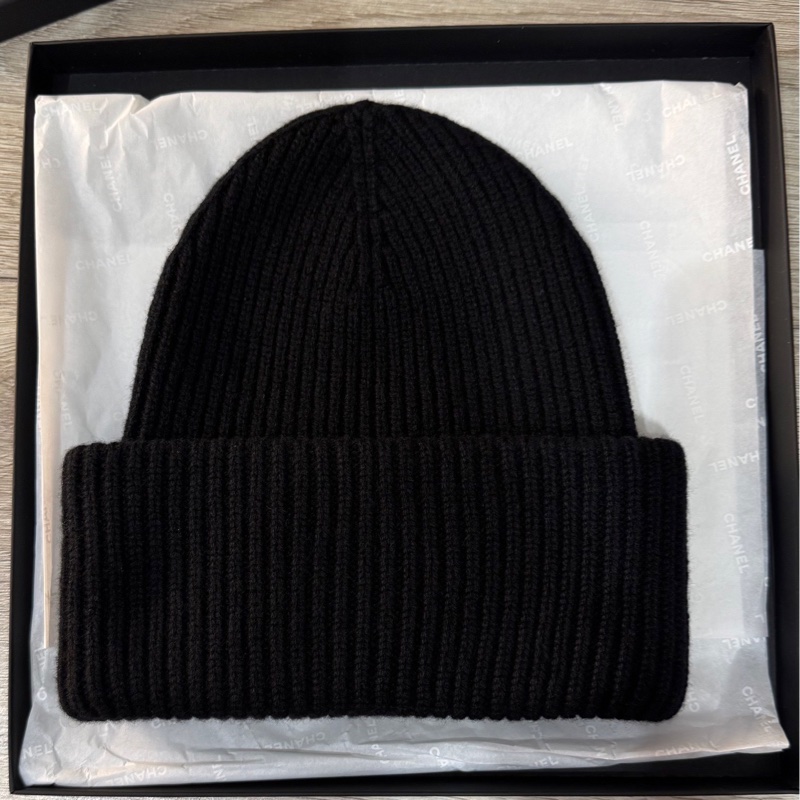 jennie同款 💙香奈兒 chanel 25B 毛帽 漫畫毛帽 冷帽 針織毛帽 黑色毛帽-6