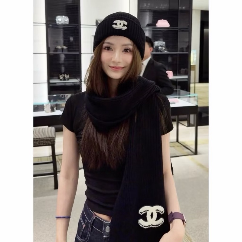 全網最低💙 jennie同款 💙香奈兒 chanel 25B 毛帽 漫畫毛帽 冷帽 針織毛帽 黑色毛帽-8