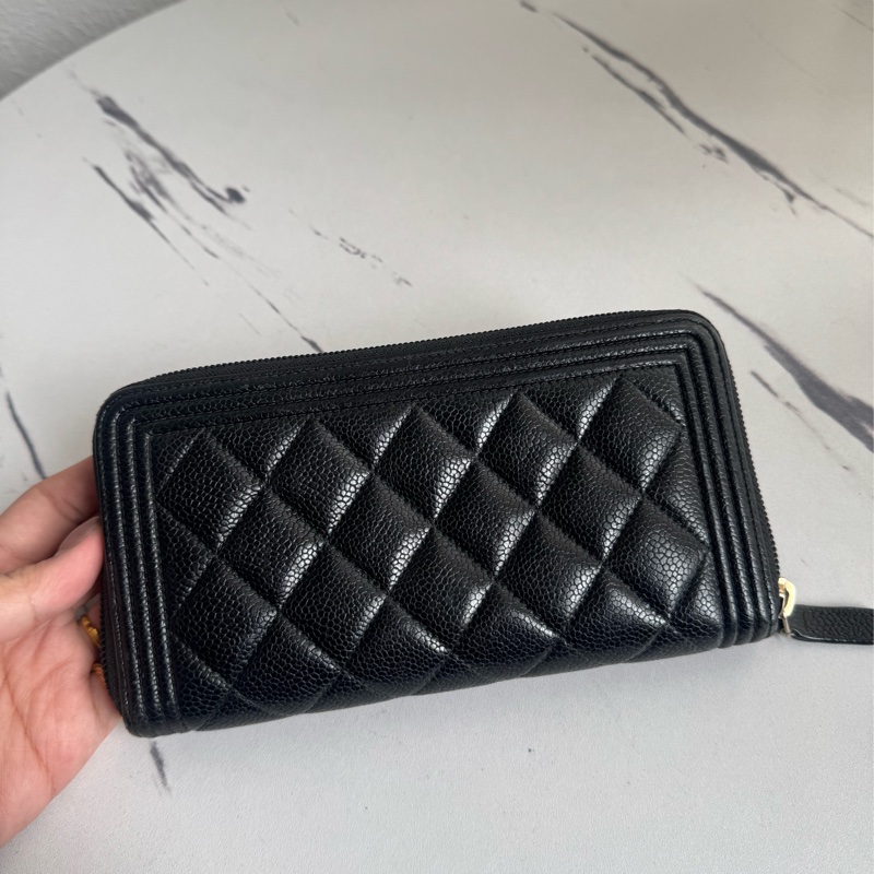 chanel黑菱格金boyㄇ拉長夾-5