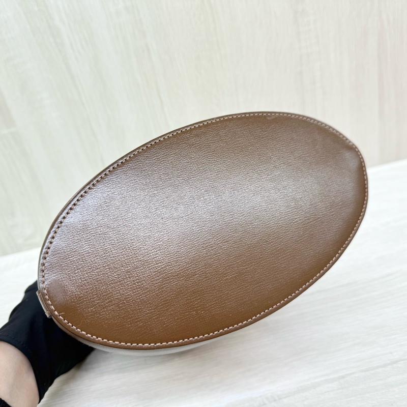 GUCCI緹花布拼咖啡色牛皮1955Horsebit束口水桶包602118-12